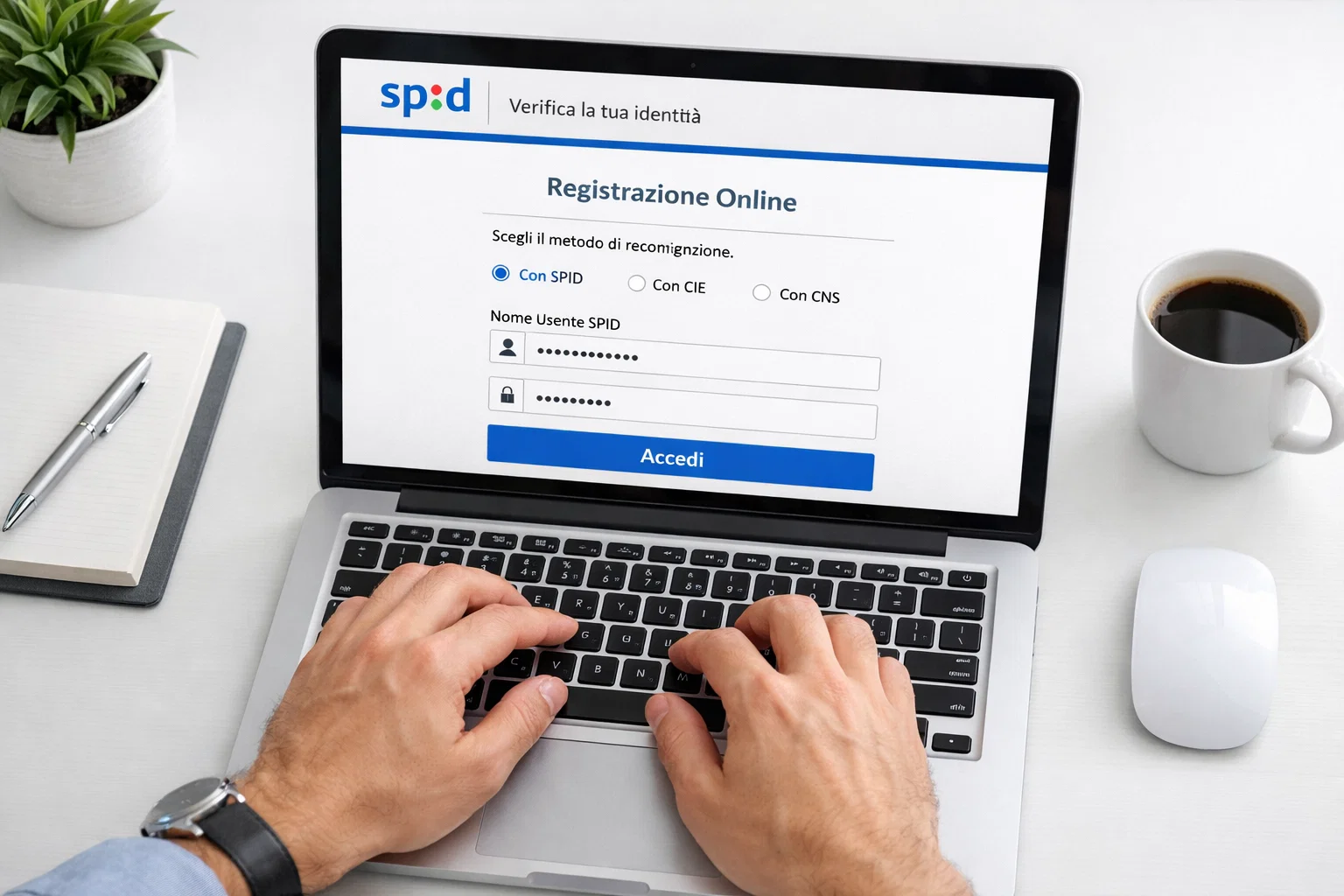 Mani digitano su tastiera completando registrazione online