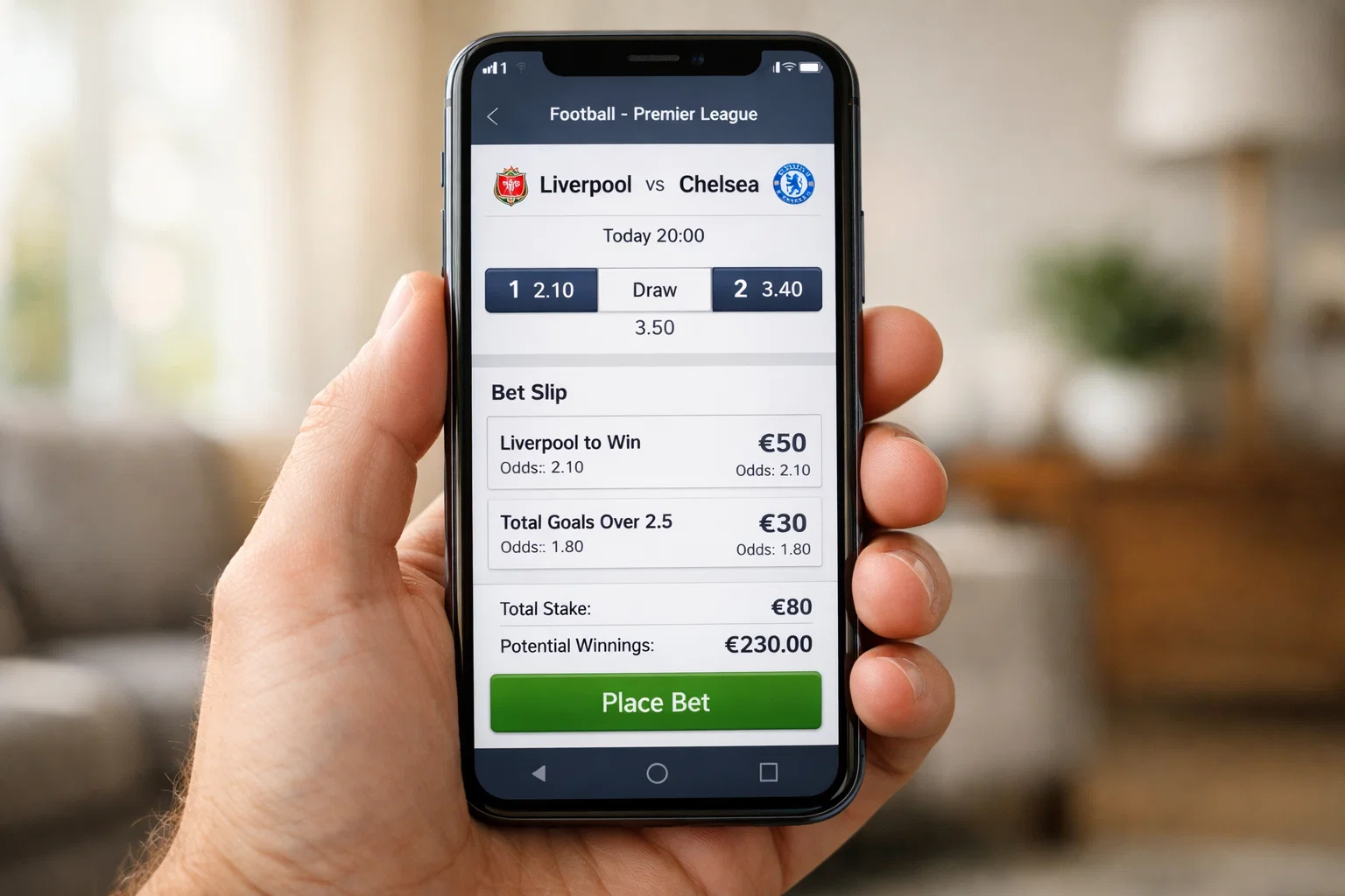 Smartphone mostra interfaccia di scommesse sportive