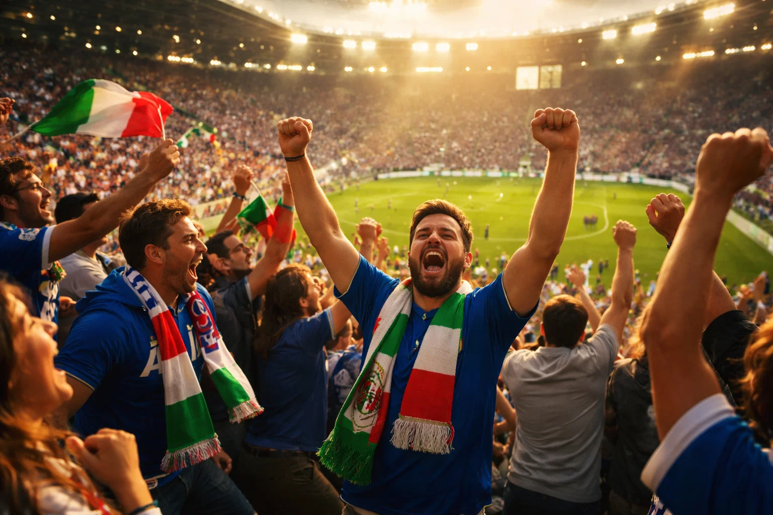 Tifosi festeggiano un gol allo stadio di calcio