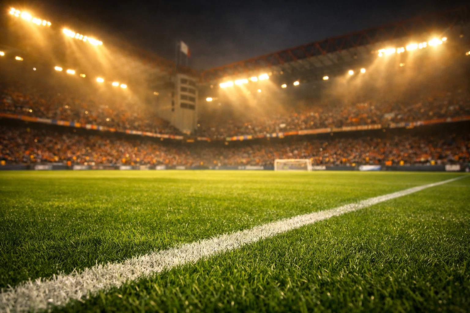 Stadio di calcio italiano illuminato durante una partita serale