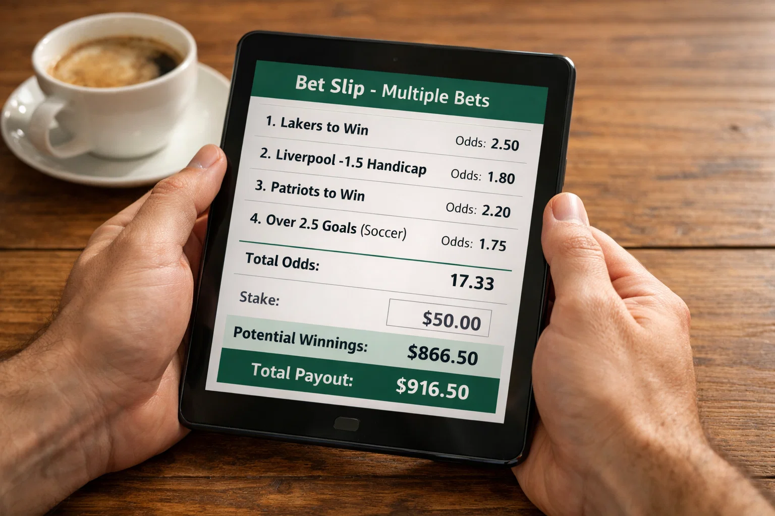 Schedina di scommesse multiple su tablet