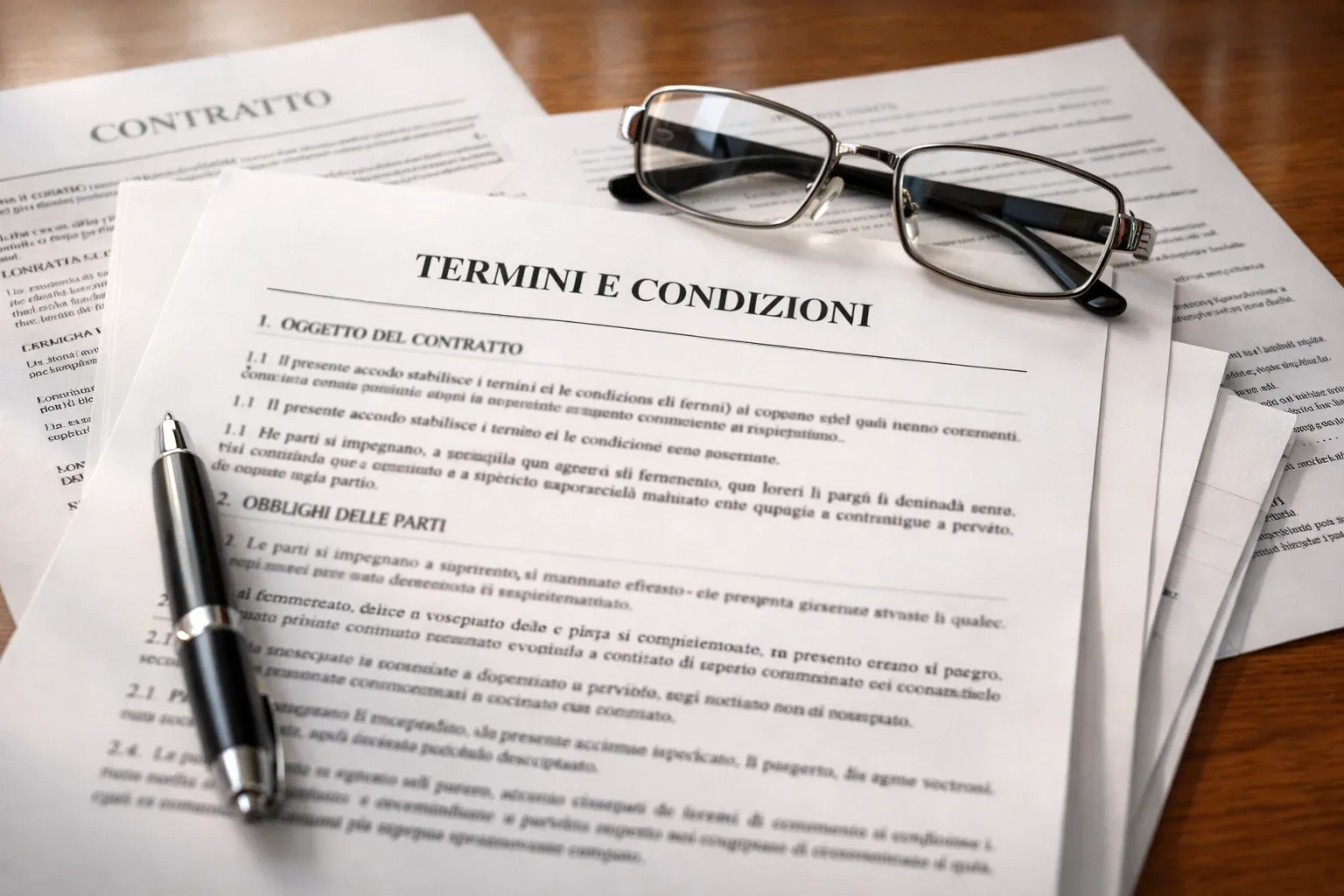 Documento con termini e condizioni su scrivania